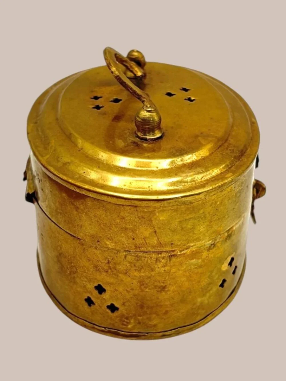 Vintage Brass Trinket Box Pierced Lidded Hinged Indian Betel Spice Box